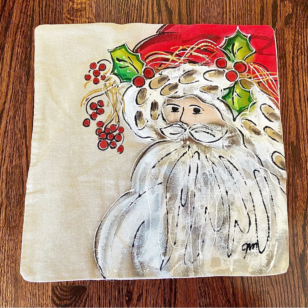 Red St. Nicholas Hand Painted Pillow Cover